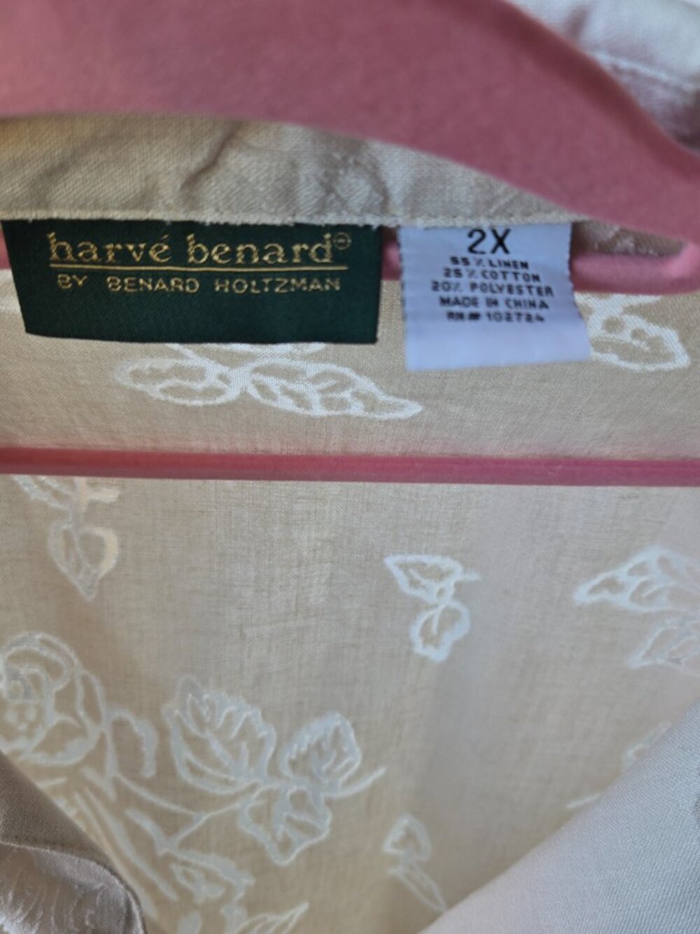 Harve Benard Oatmeal Linen Blend Rose Blouse Boho Cottage Office Casual Size 2X - Picture 7 of 9
